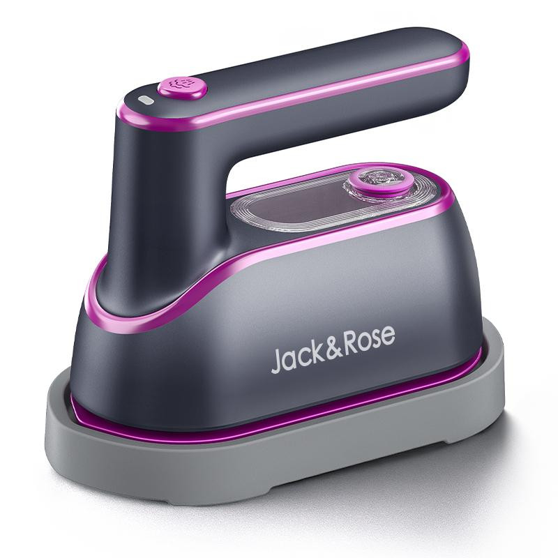 Fer à vapeur Jack & Rose gris graphite et magenta posé sur son socle