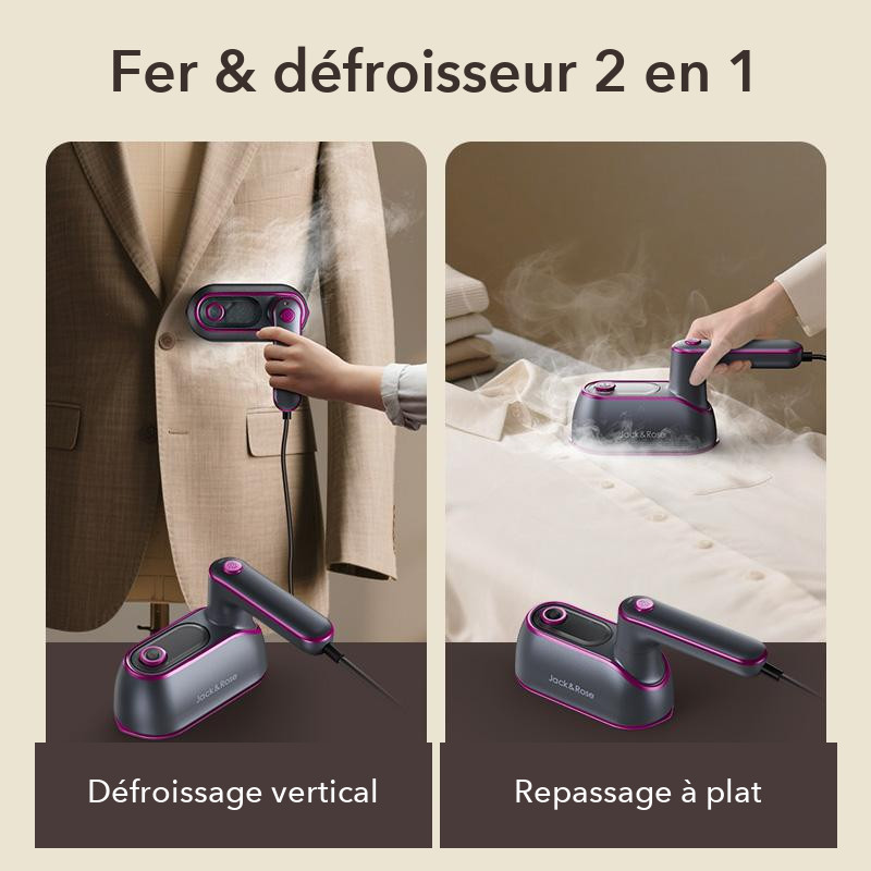Défroissage vertical d'une veste et repassage à plat d'une chemise